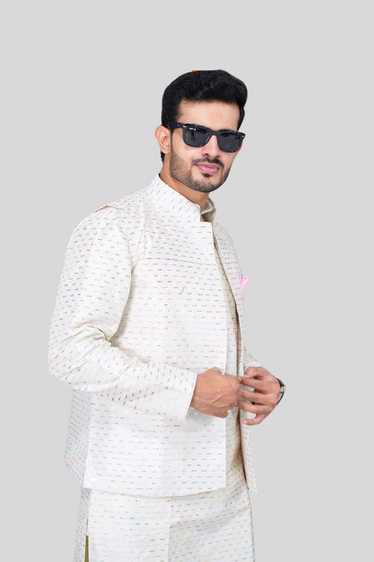 Straight Sequence  Malai Kurta, Jacket & Pajama- Mint Essence