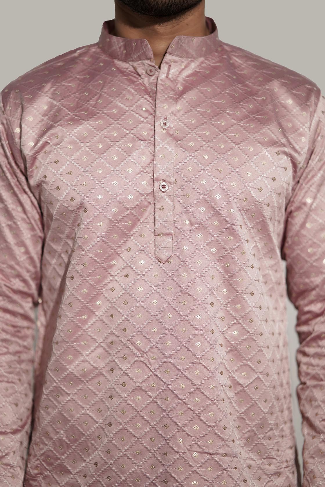 Mens Checks sequence Malai kurta Pink