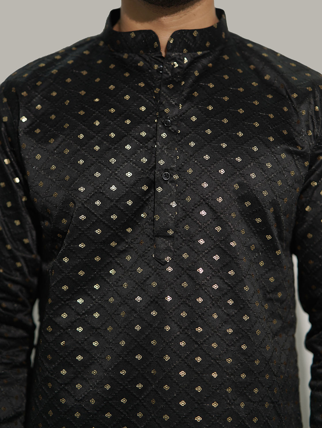 Mens Checks sequence Malai kurta Black