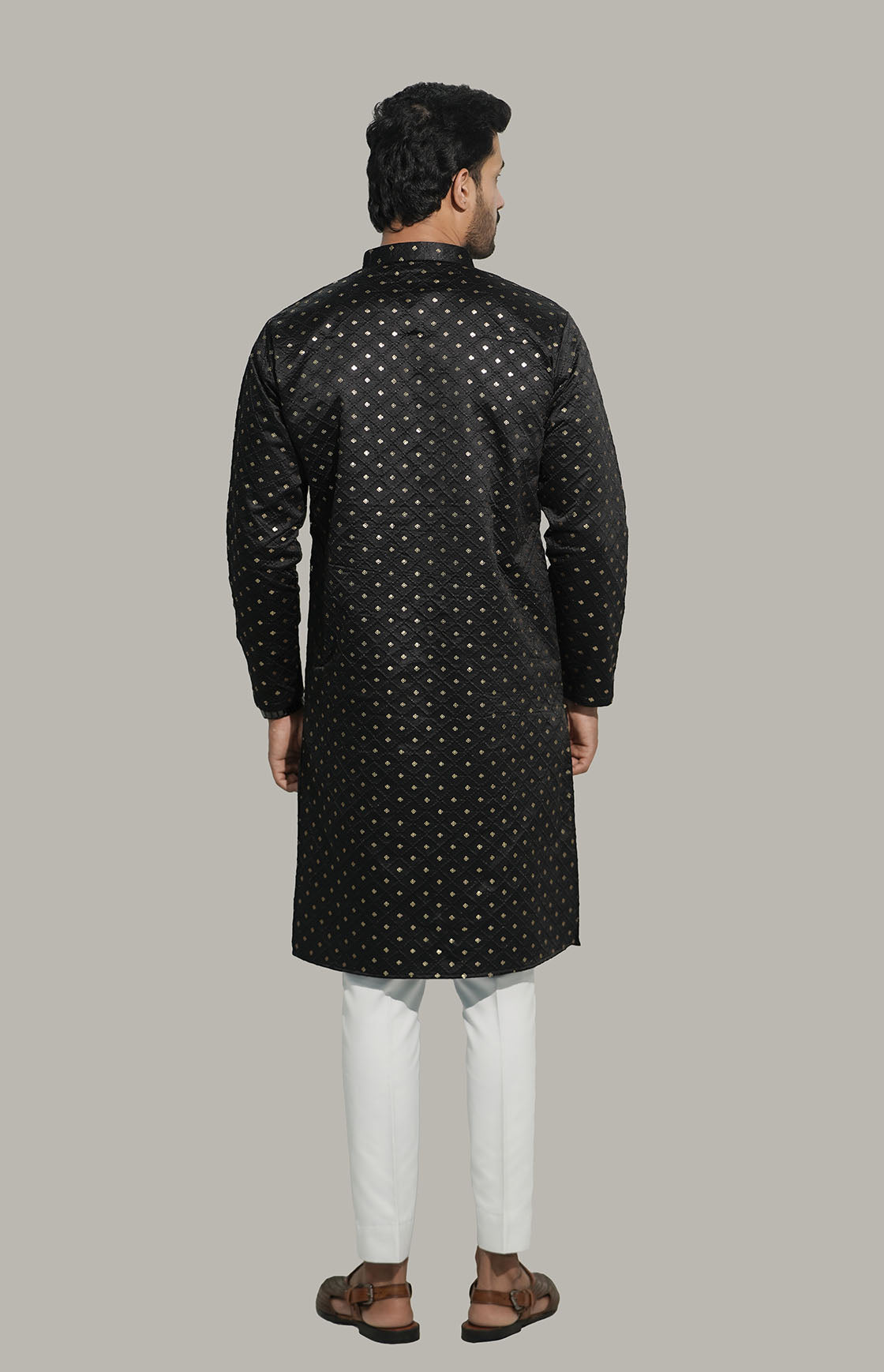 Mens Checks sequence Malai kurta Black