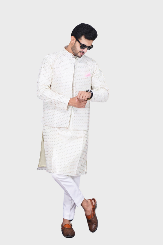 Straight Sequence  Malai Kurta, Jacket & Pajama- Mint Essence