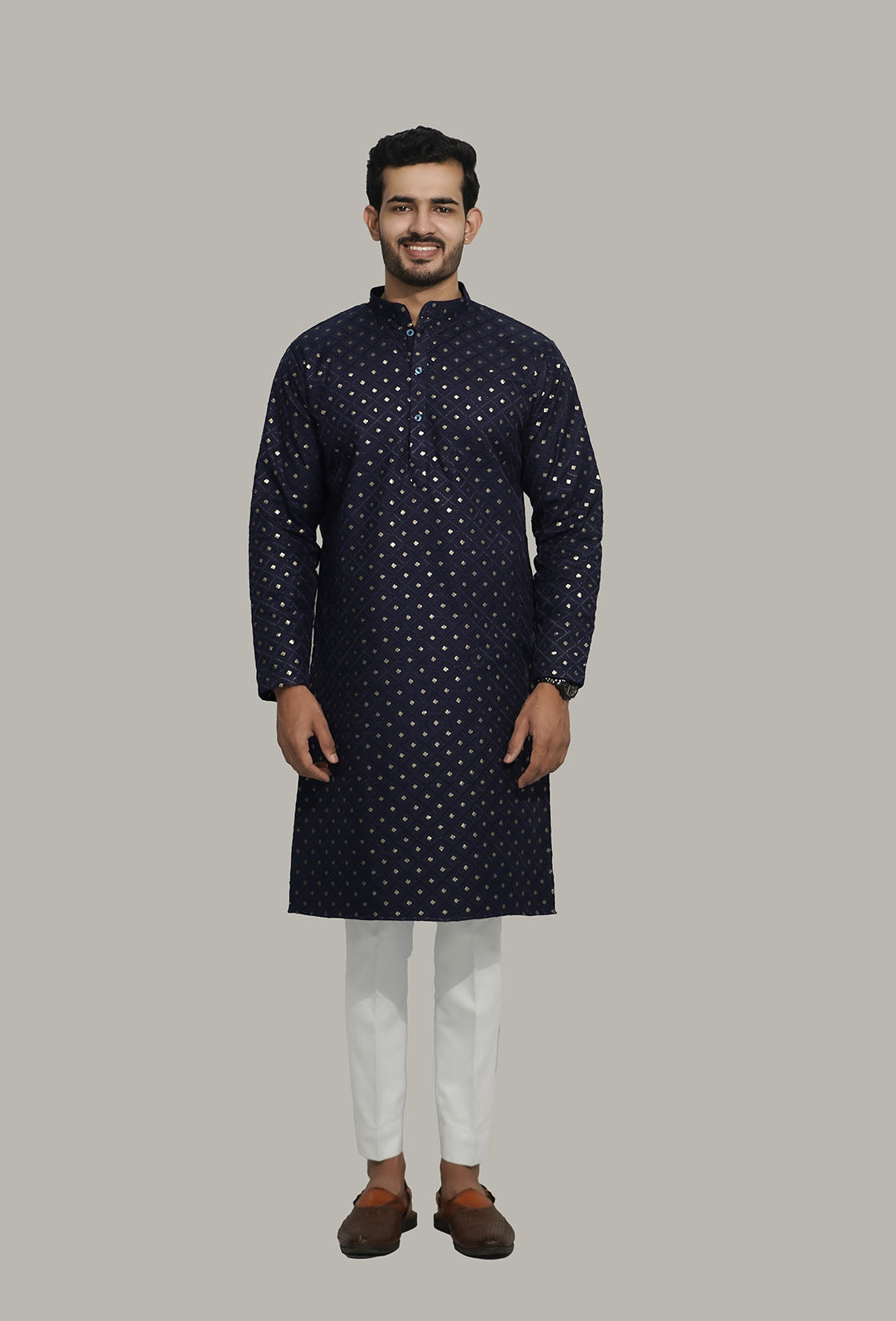 Mens Checks sequence Malai kurta Blue