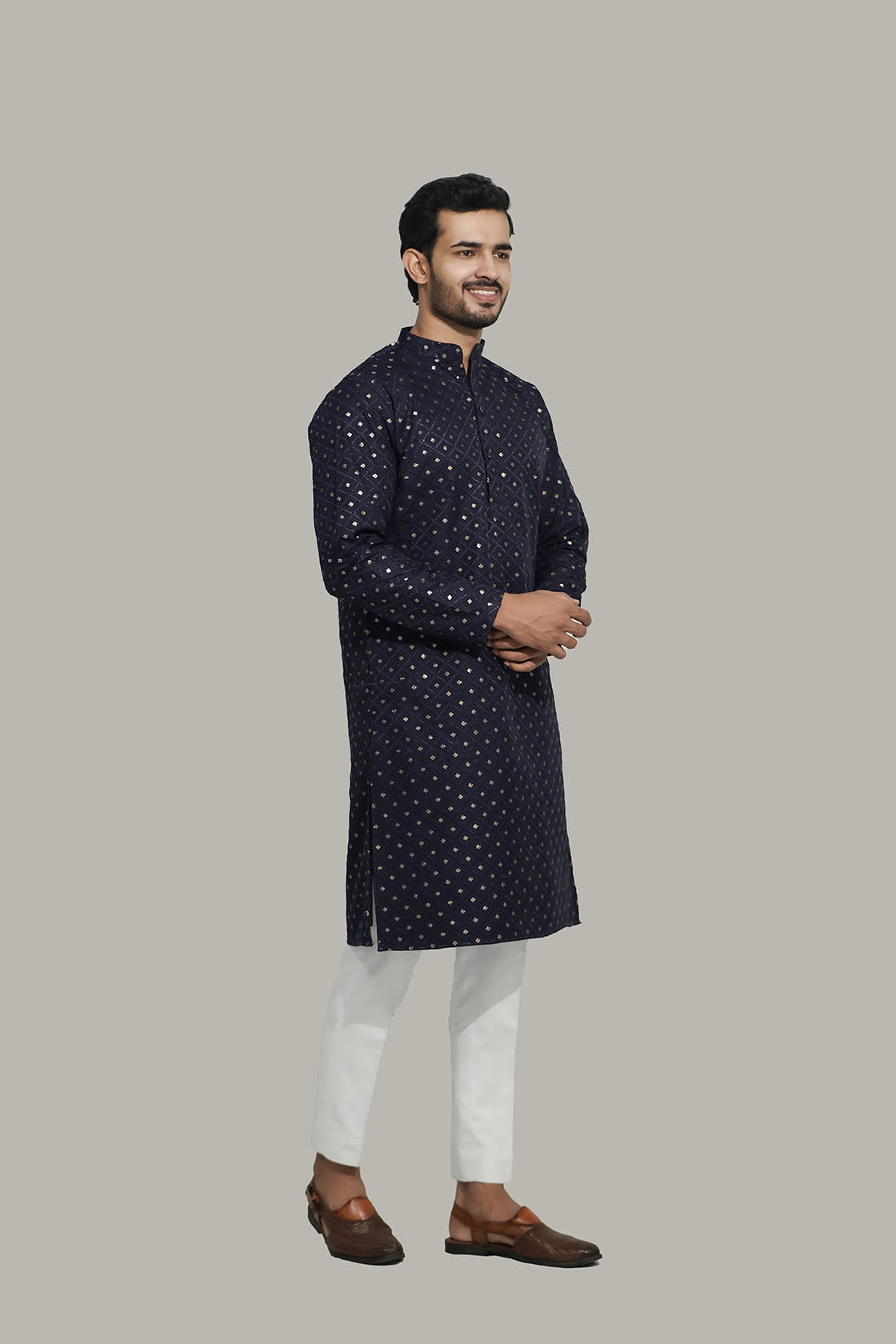 Mens Checks sequence Malai kurta Blue