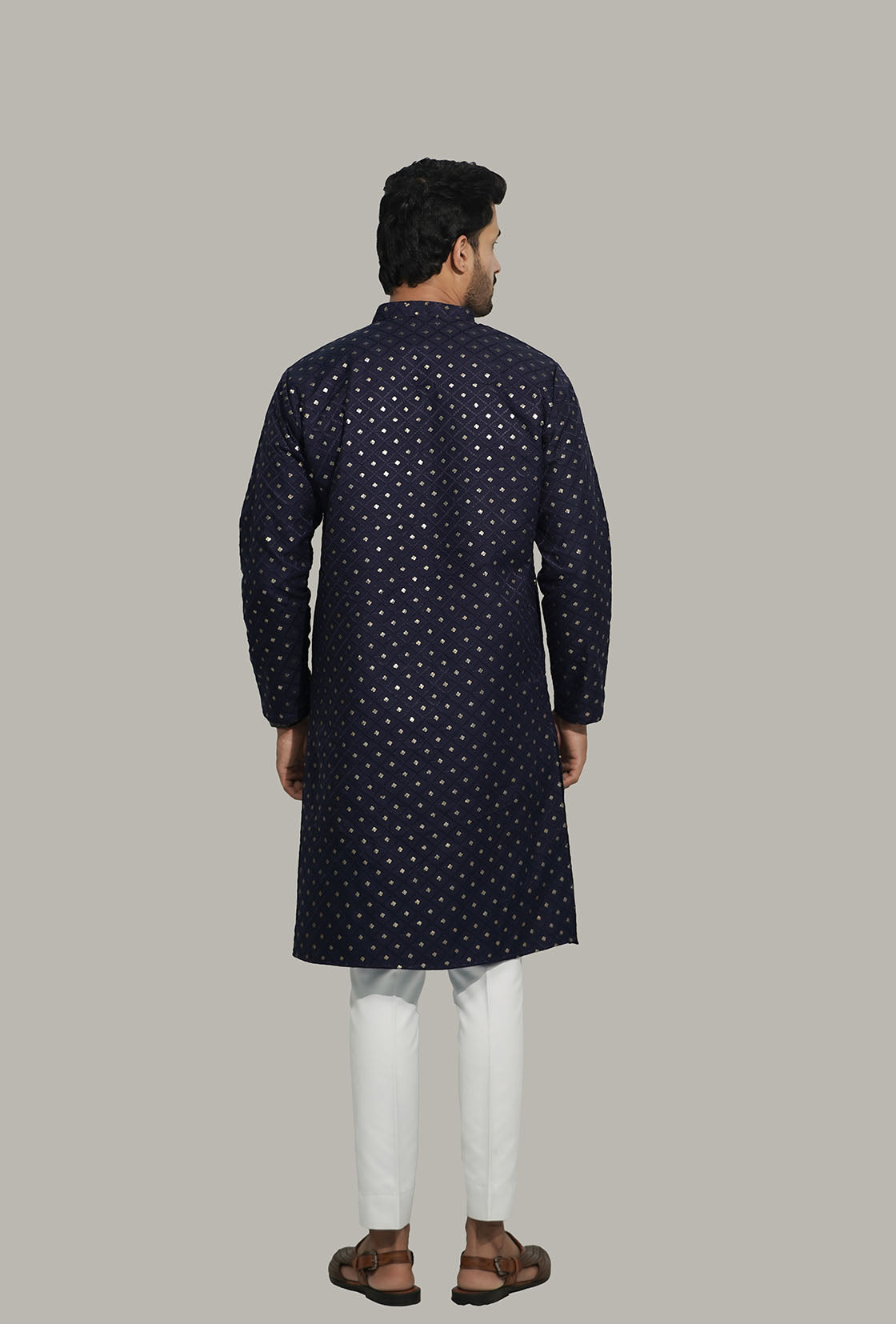 Mens Checks sequence Malai kurta Blue