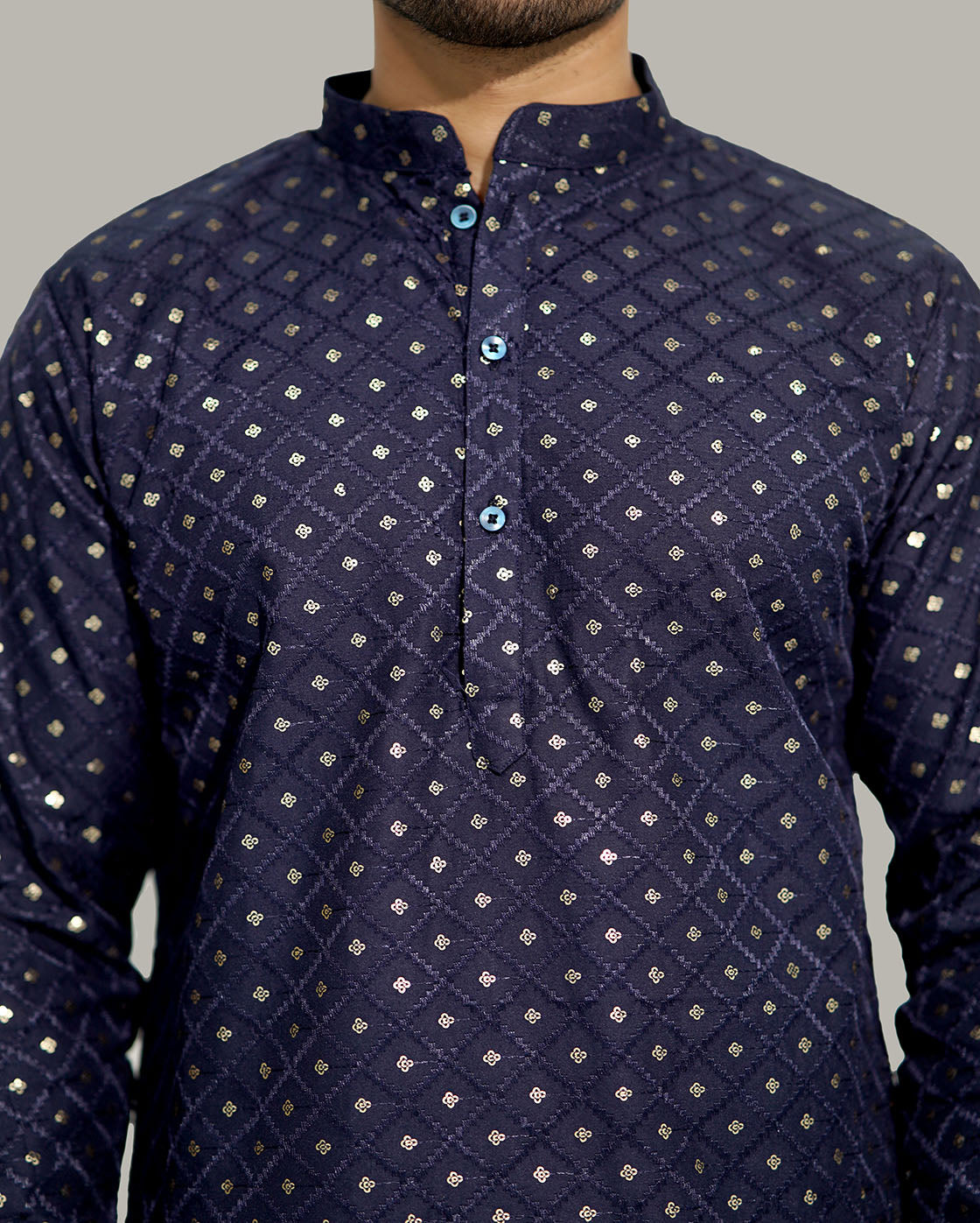 Mens Checks sequence Malai kurta Blue
