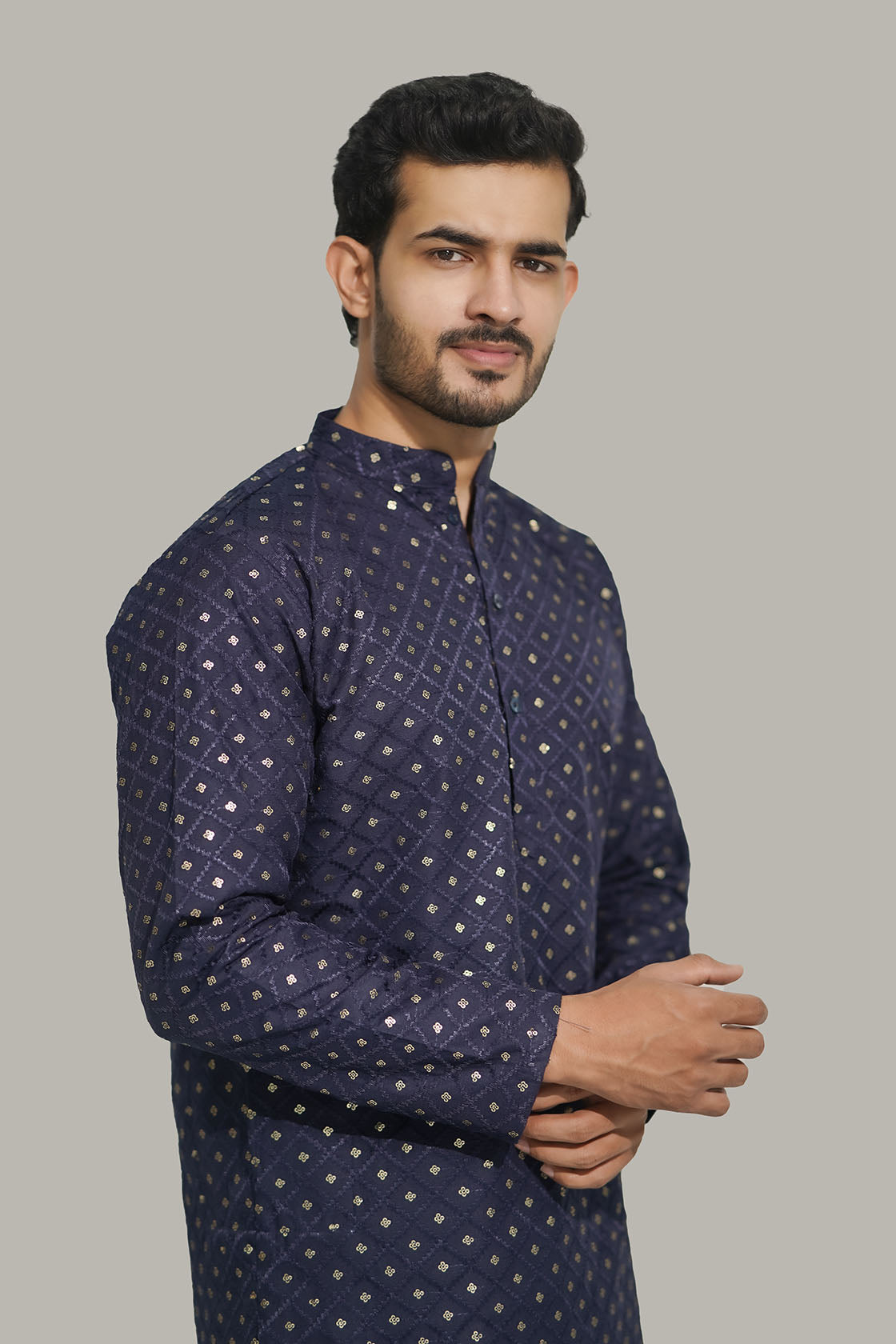 Mens Checks sequence Malai kurta Blue