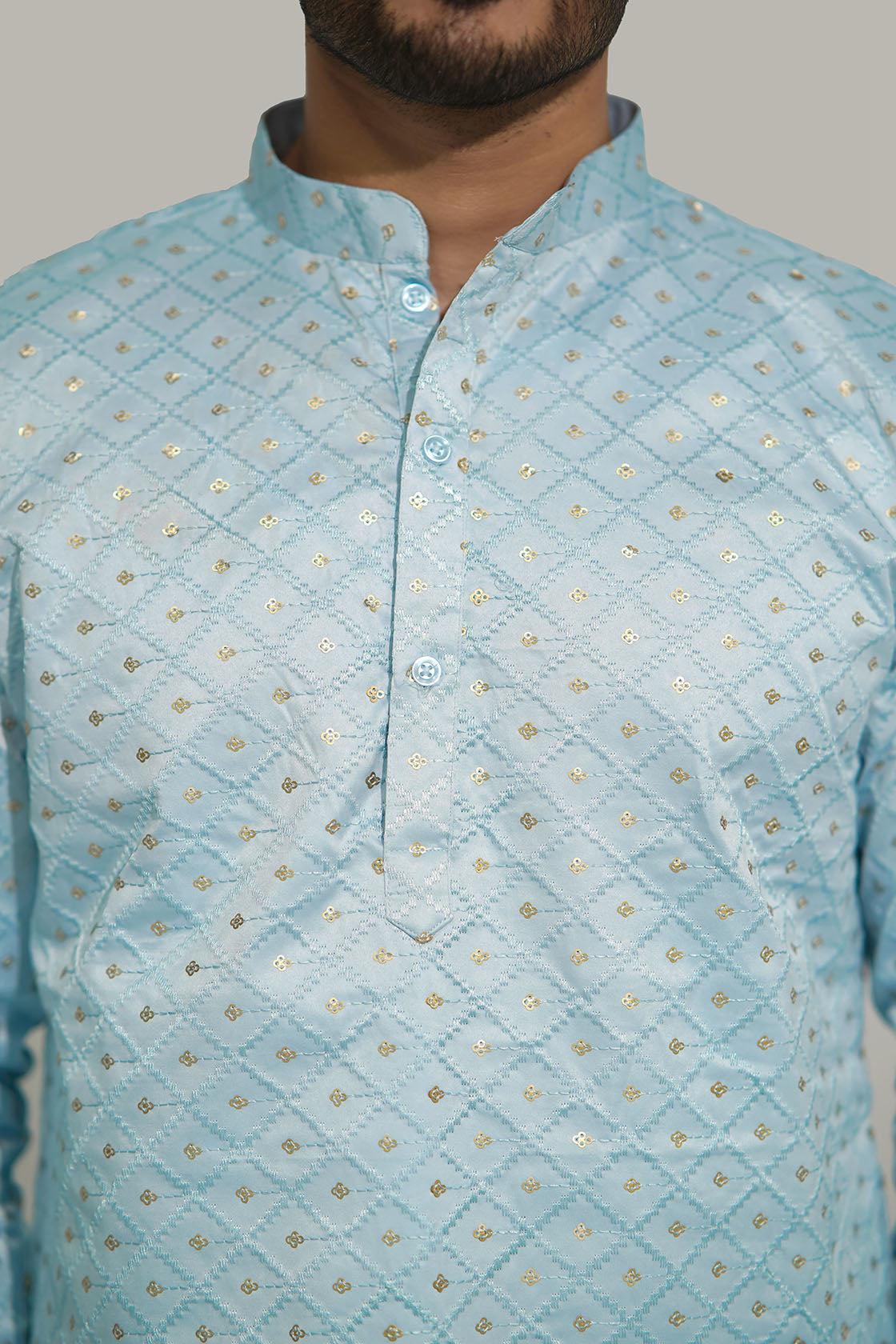 Mens Checks sequence Malai kurta Sky Blue