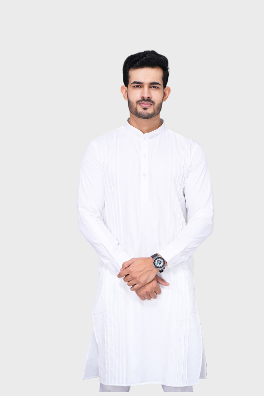 Cotton Giza Long Kurta Pleeted. – Silky White
