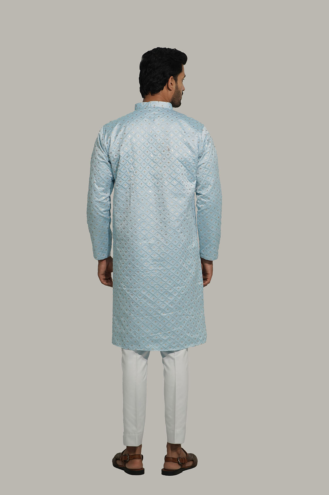 Mens Checks sequence Malai kurta Sky Blue