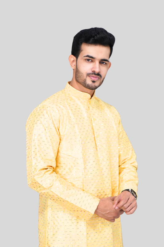 Straight Sequence Malai Kurta- Royal Yellow