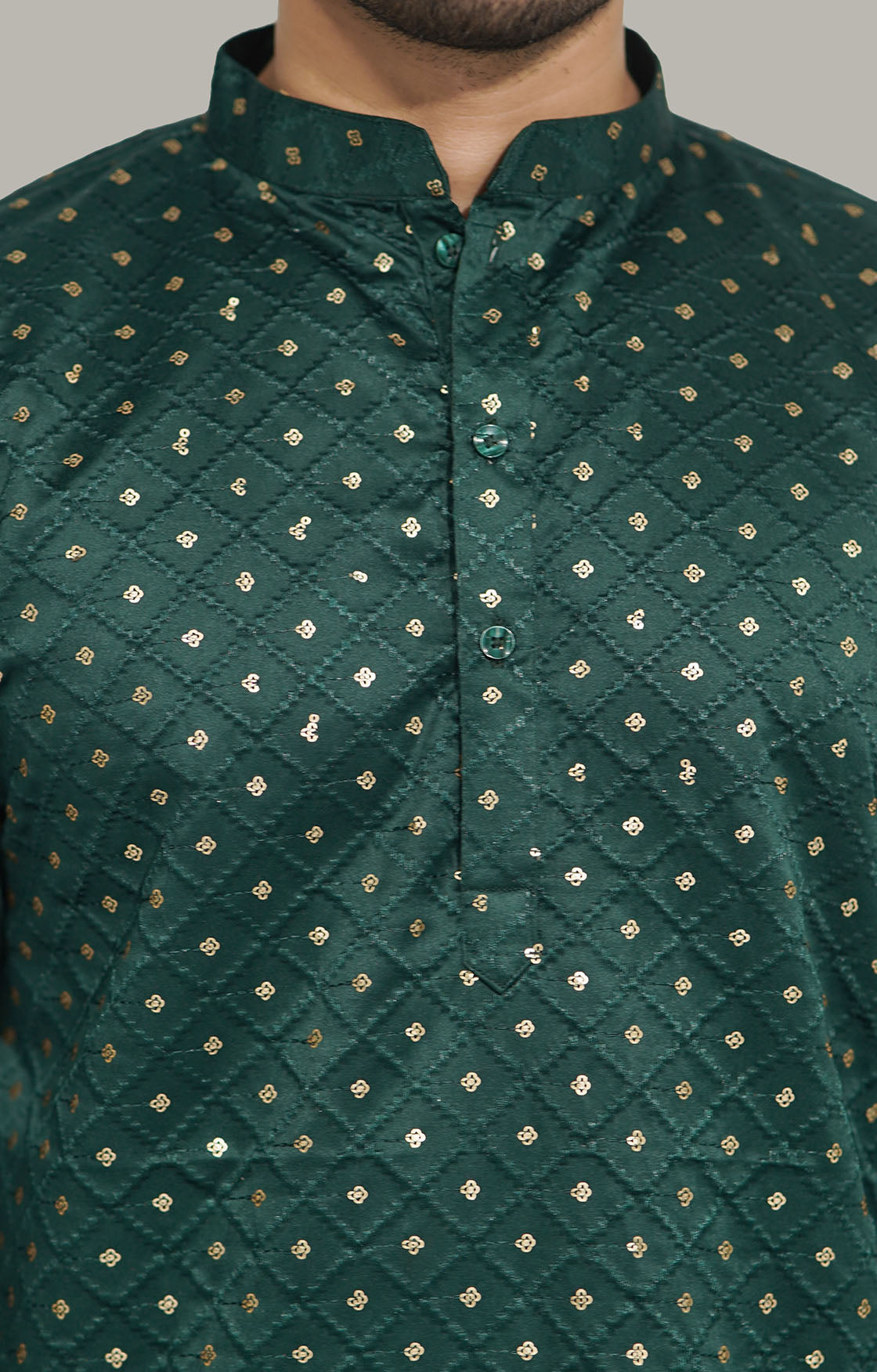 Mens Checks sequence Malai kurta Green