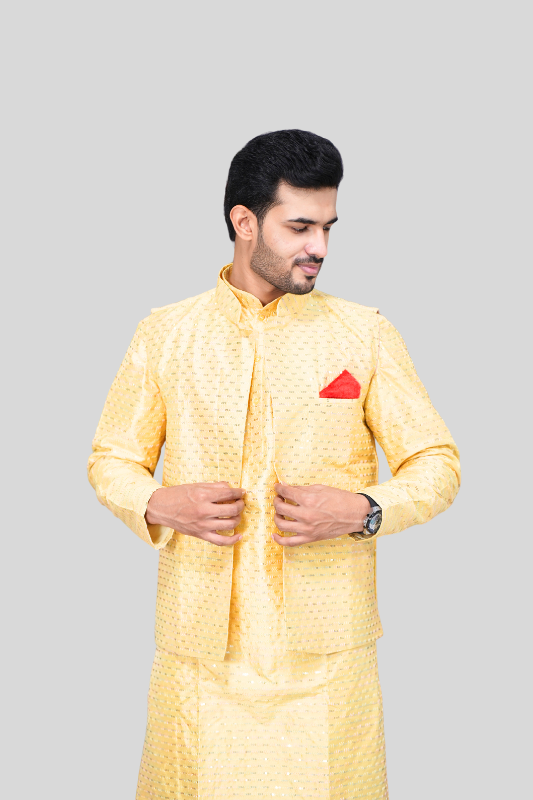 Straight Sequence Malai Kurta, Jacket & Pajama