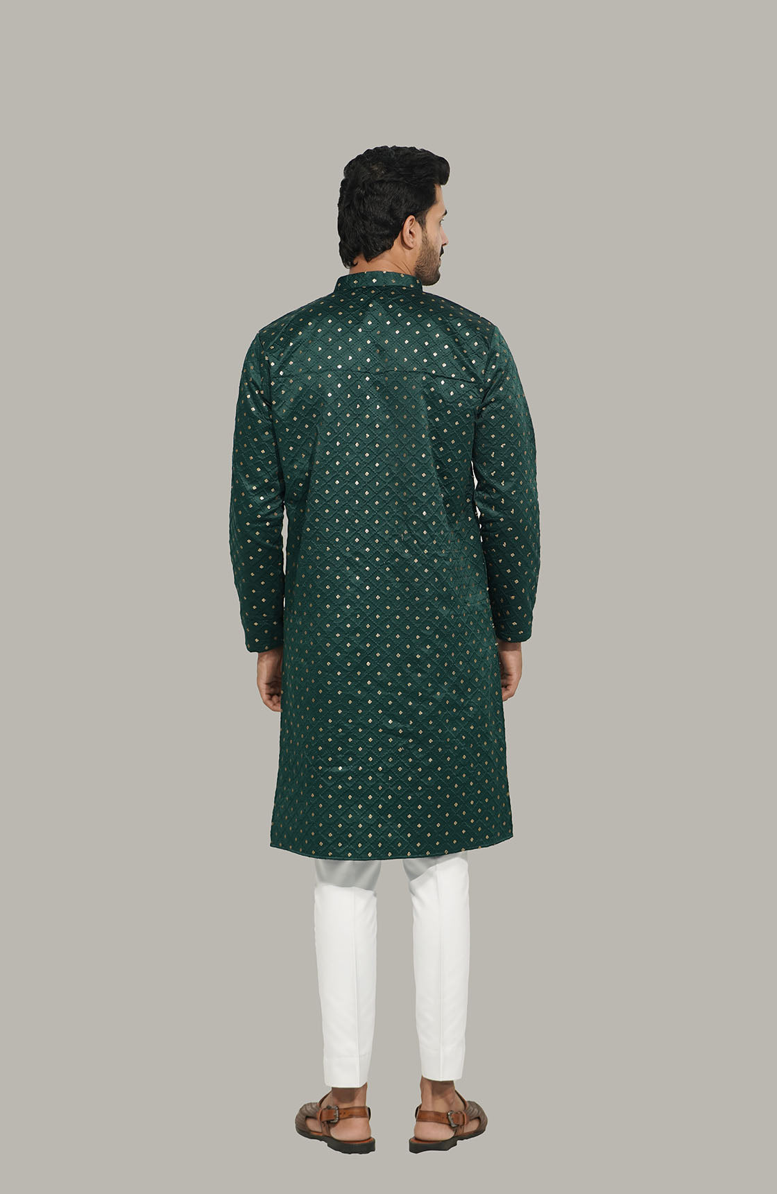 Mens Checks sequence Malai kurta Green