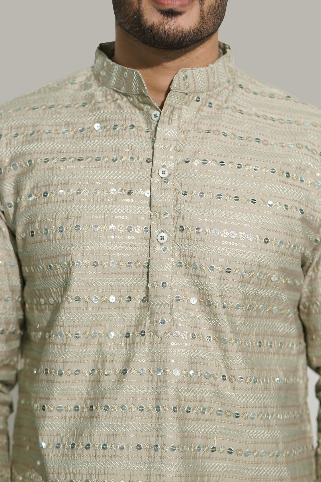 Light Green Men’s Sequence Shimmer Malai Kurta