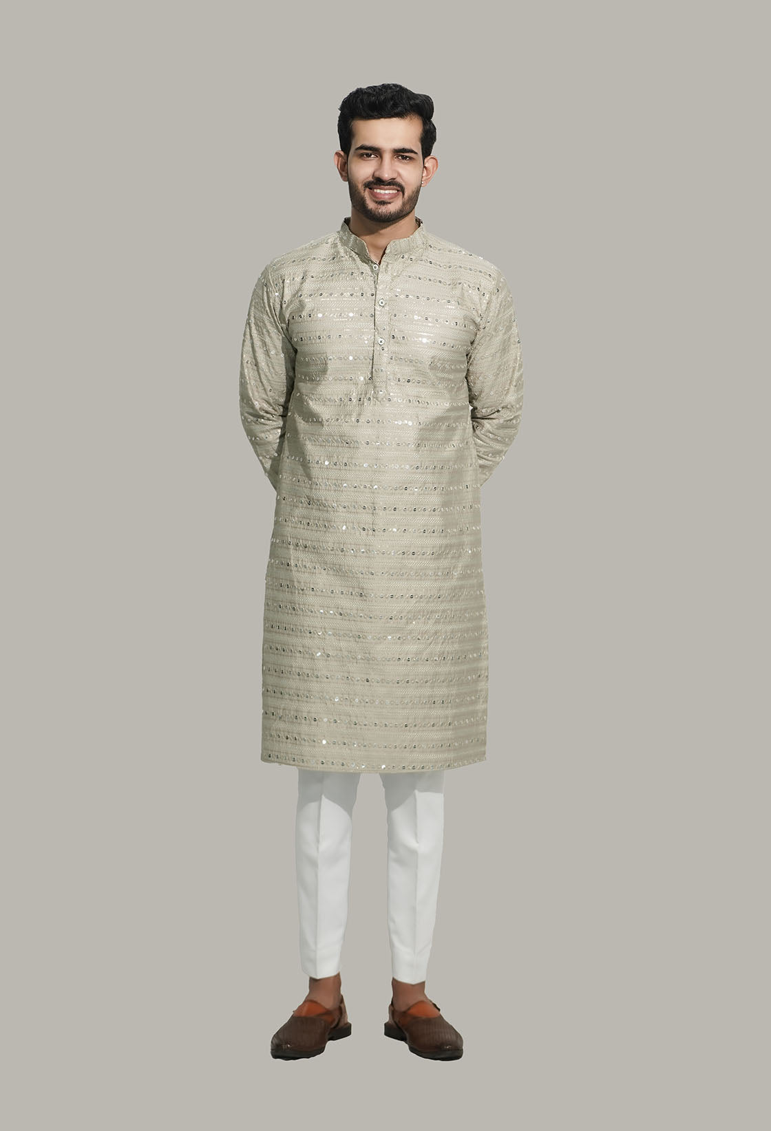 Light Green Men’s Sequence Shimmer Malai Kurta