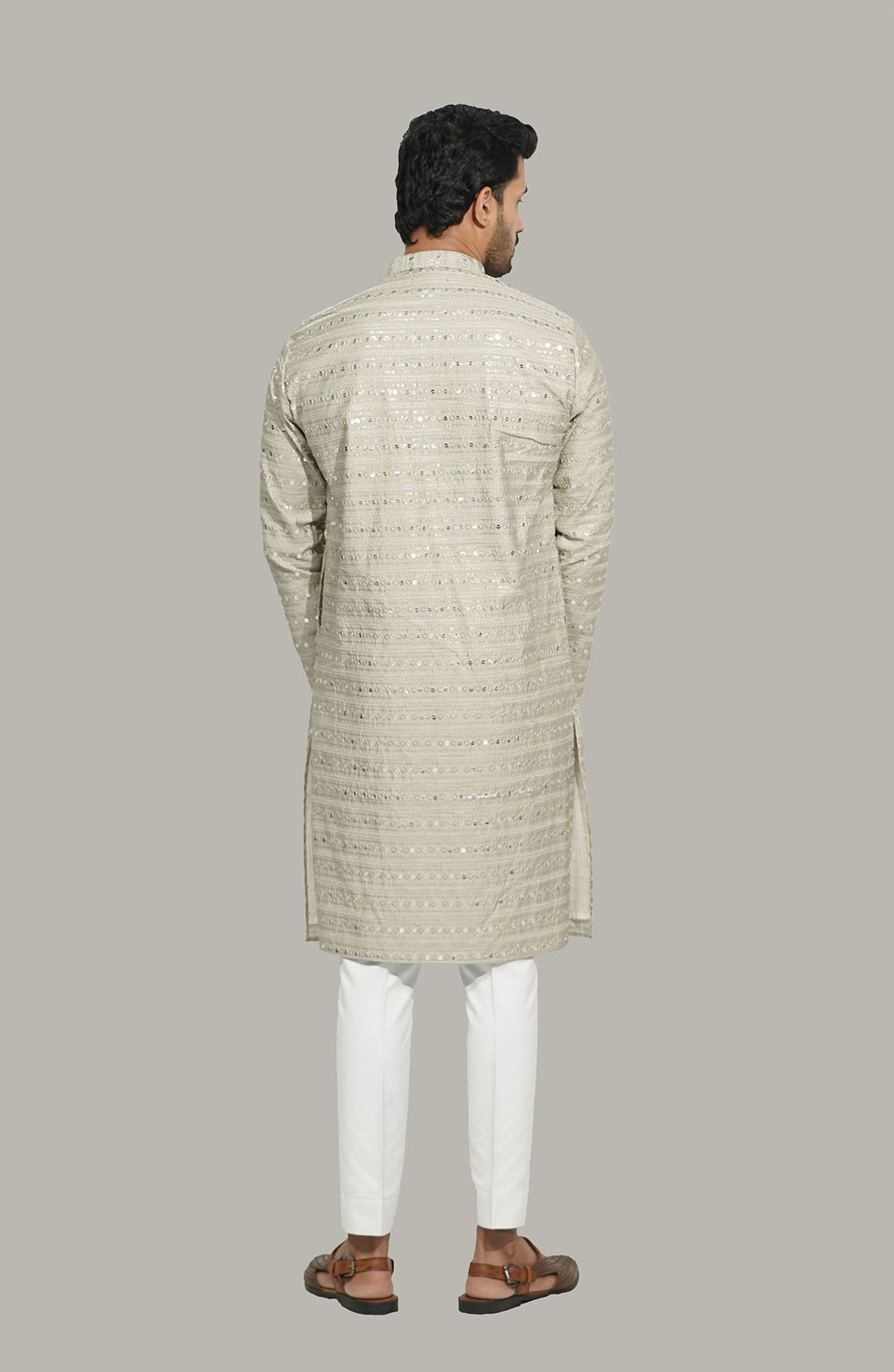 Light Green Men’s Sequence Shimmer Malai Kurta