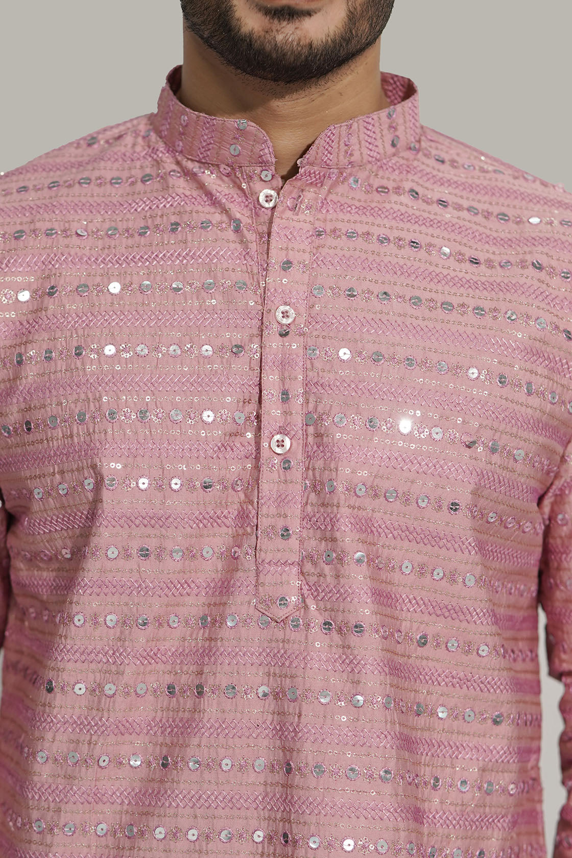 Dark Pink Men’s Sequence Shimmer Malai Kurta