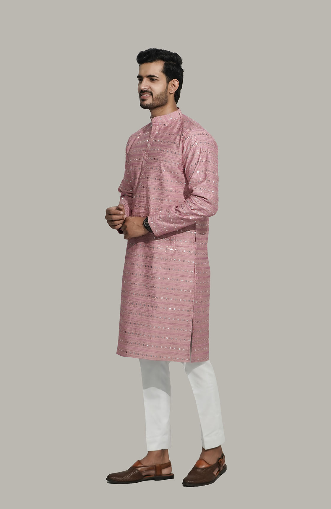 Dark Pink Men’s Sequence Shimmer Malai Kurta