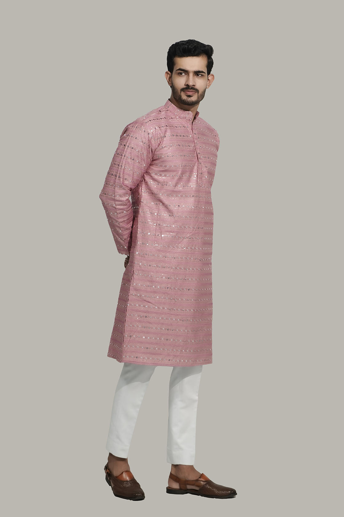 Dark Pink Men’s Sequence Shimmer Malai Kurta