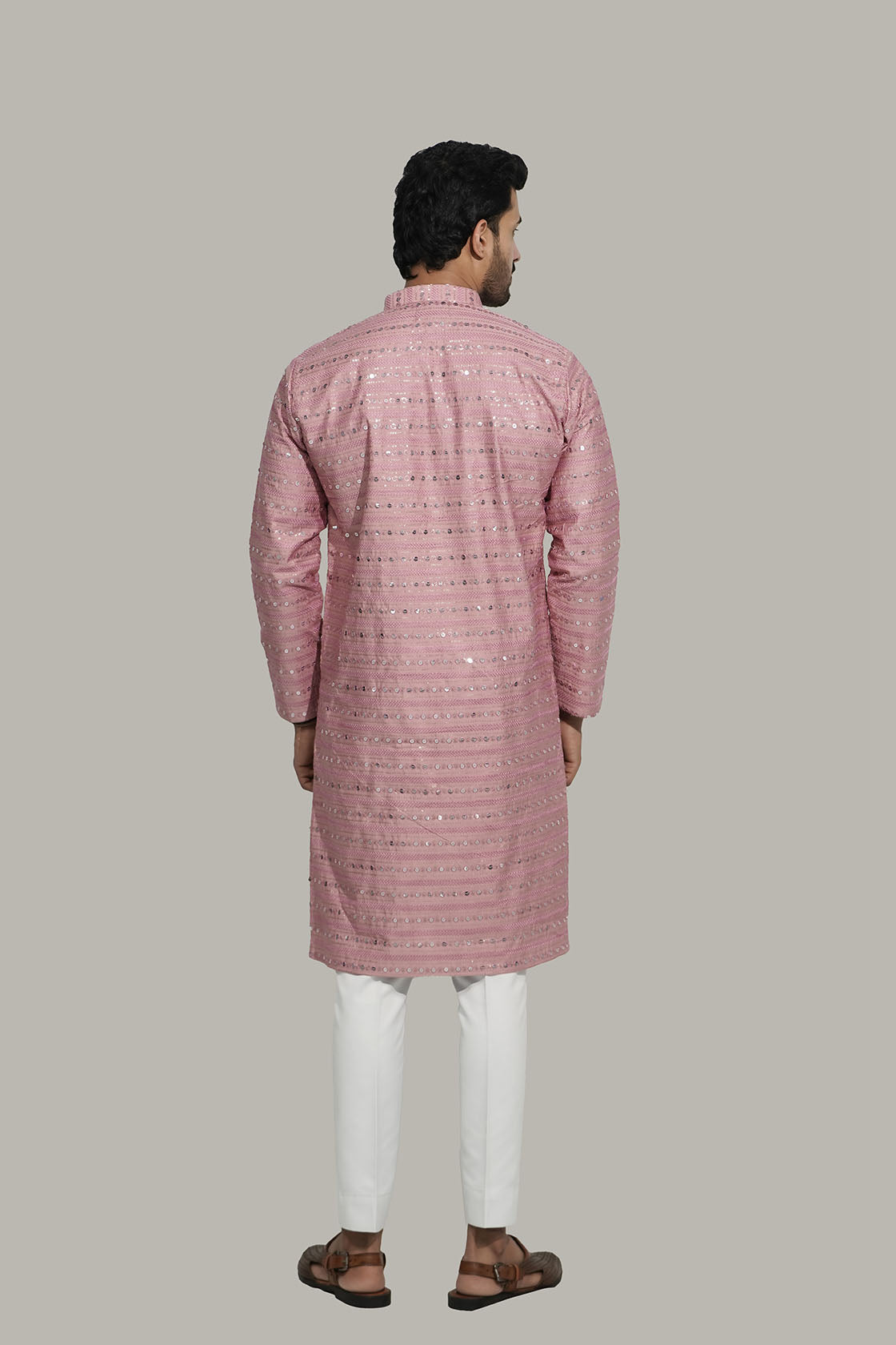 Dark Pink Men’s Sequence Shimmer Malai Kurta