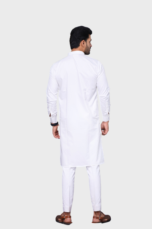 Cotton Giza Long Kurta Pleeted. – Silky White