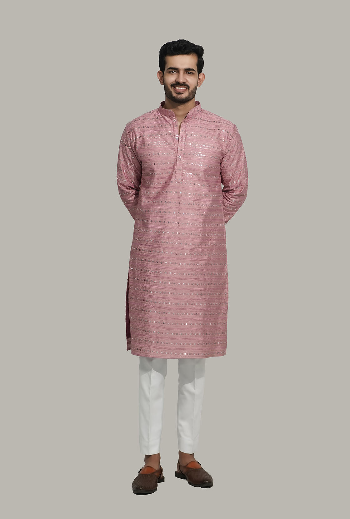 Dark Pink Men’s Sequence Shimmer Malai Kurta