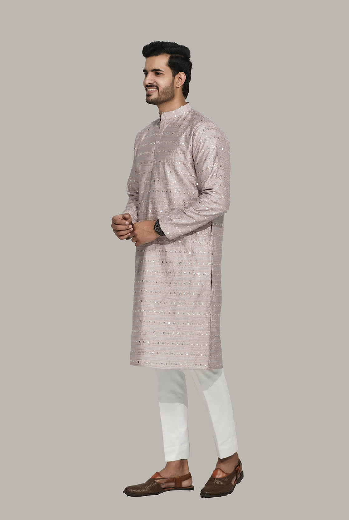 Light Purple Men’s Sequence Shimmer Malai Kurta
