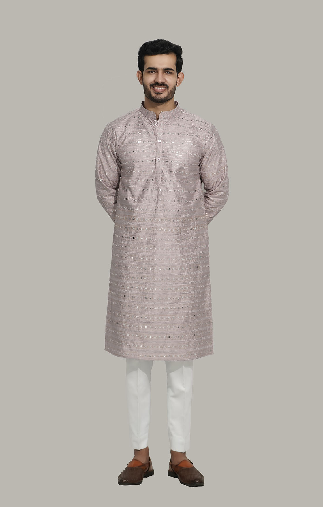 Light Purple Men’s Sequence Shimmer Malai Kurta