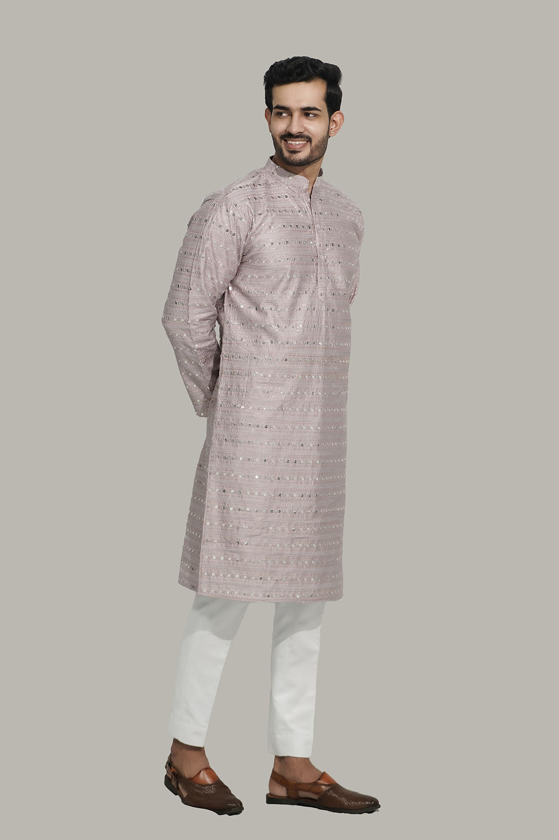 Light Purple Men’s Sequence Shimmer Malai Kurta