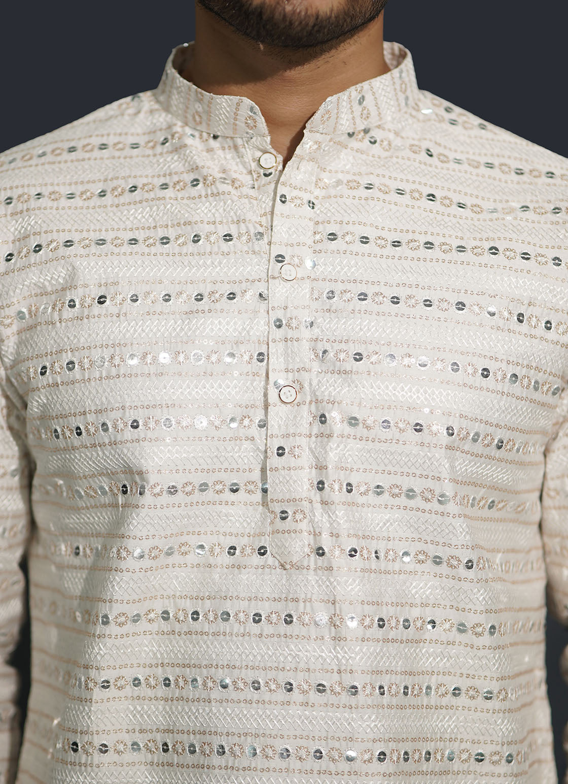 White Men’s Sequence Shimmer Malai Kurta