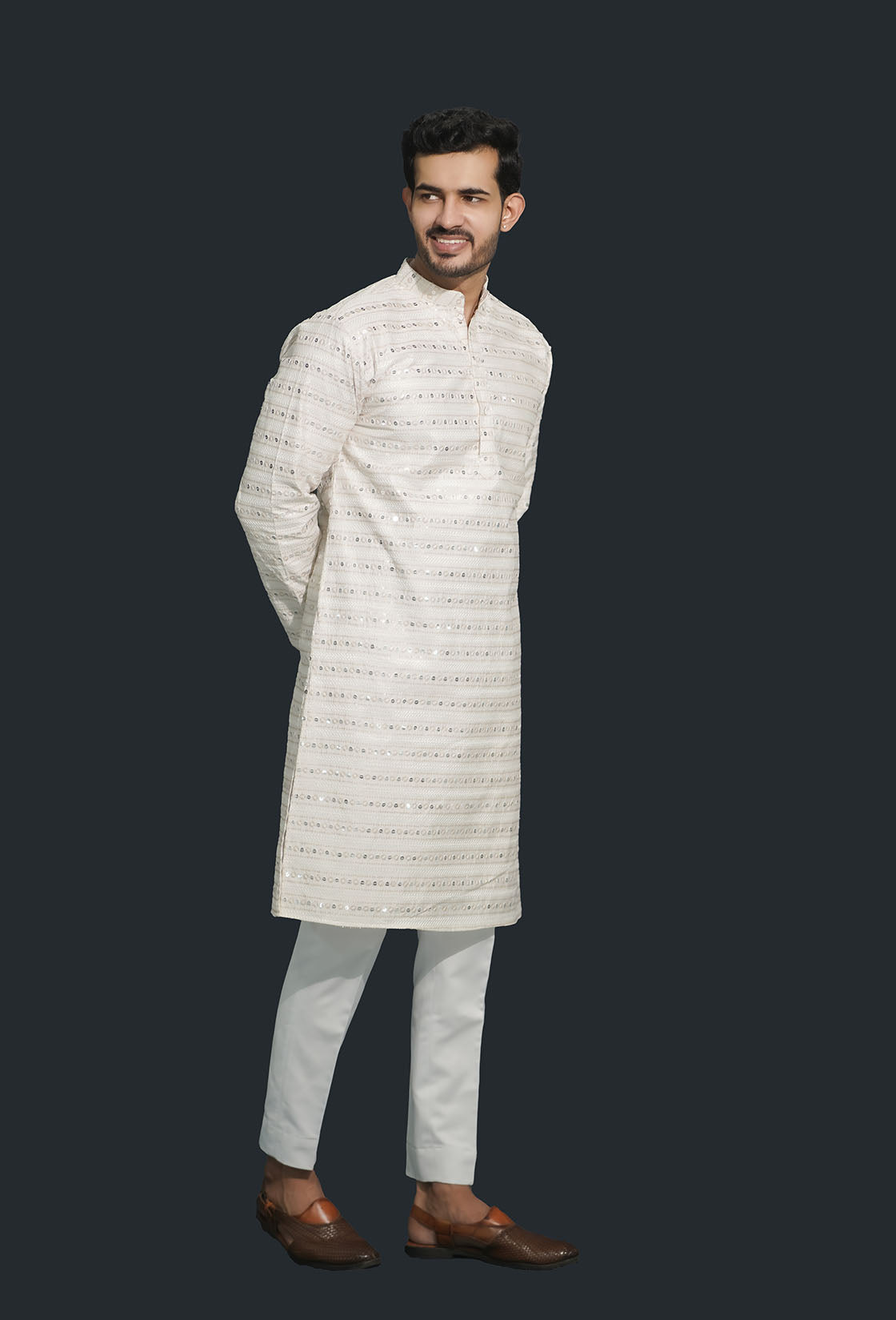 White Men’s Sequence Shimmer Malai Kurta
