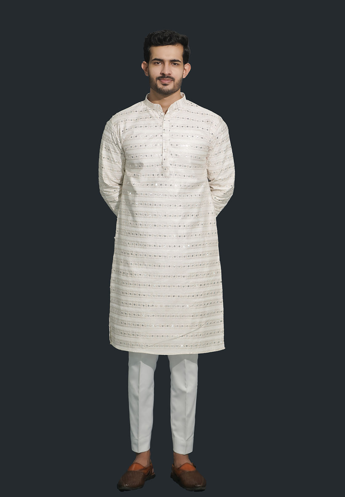 White Men’s Sequence Shimmer Malai Kurta