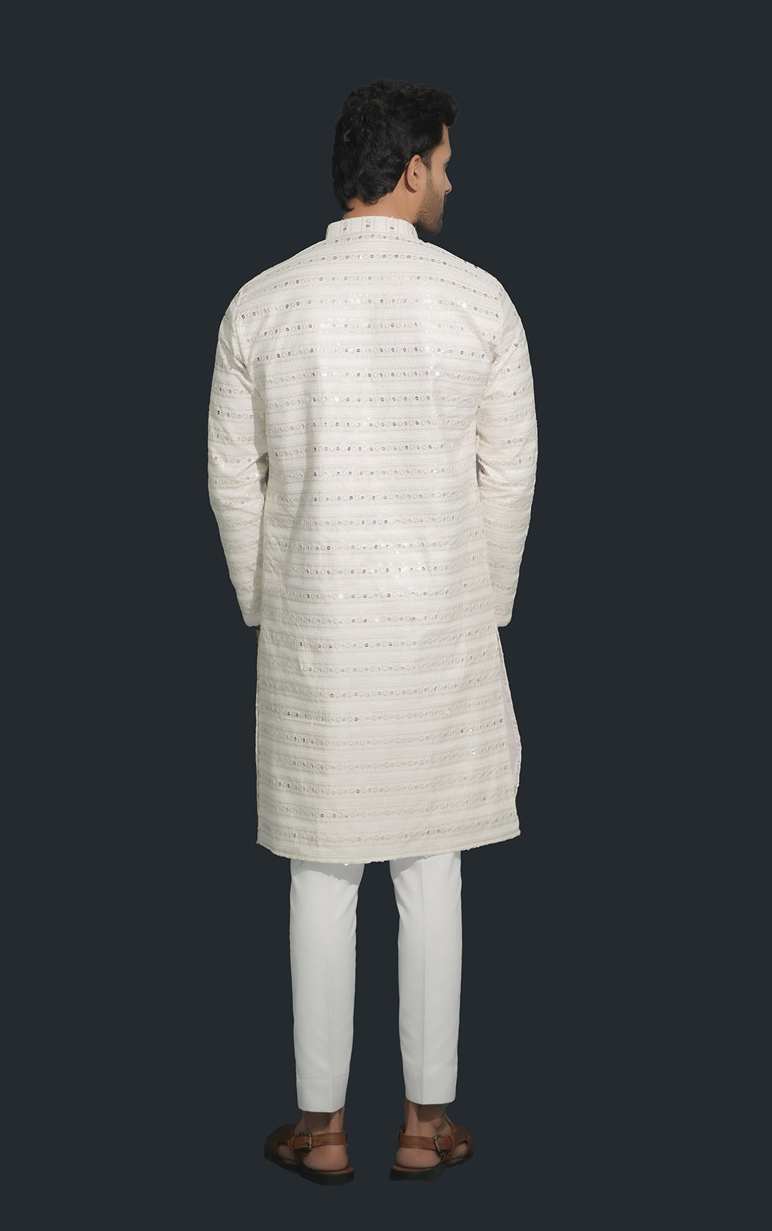 White Men’s Sequence Shimmer Malai Kurta