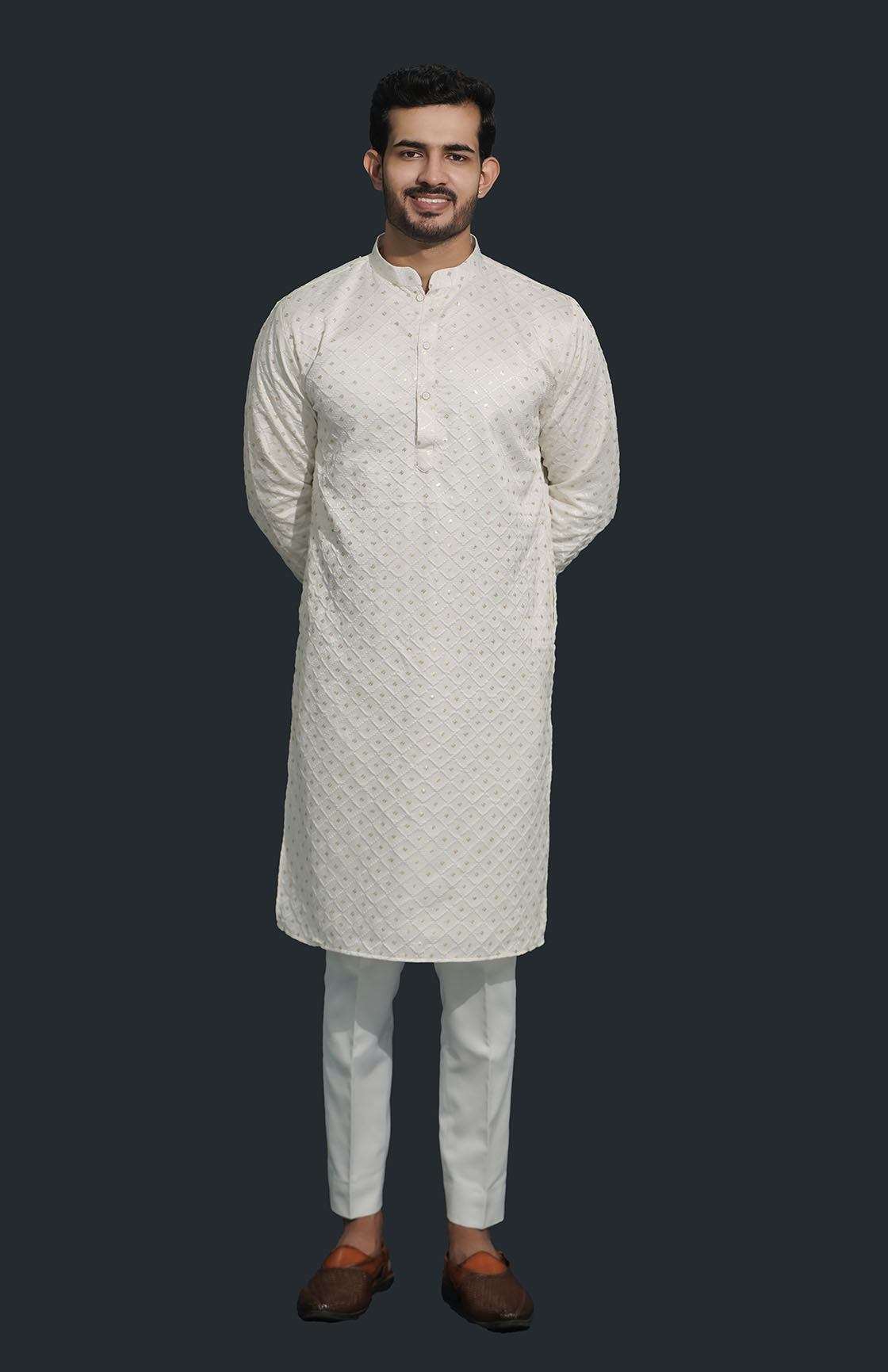 Off White Men’s Sequence Shimmer Malai Kurta