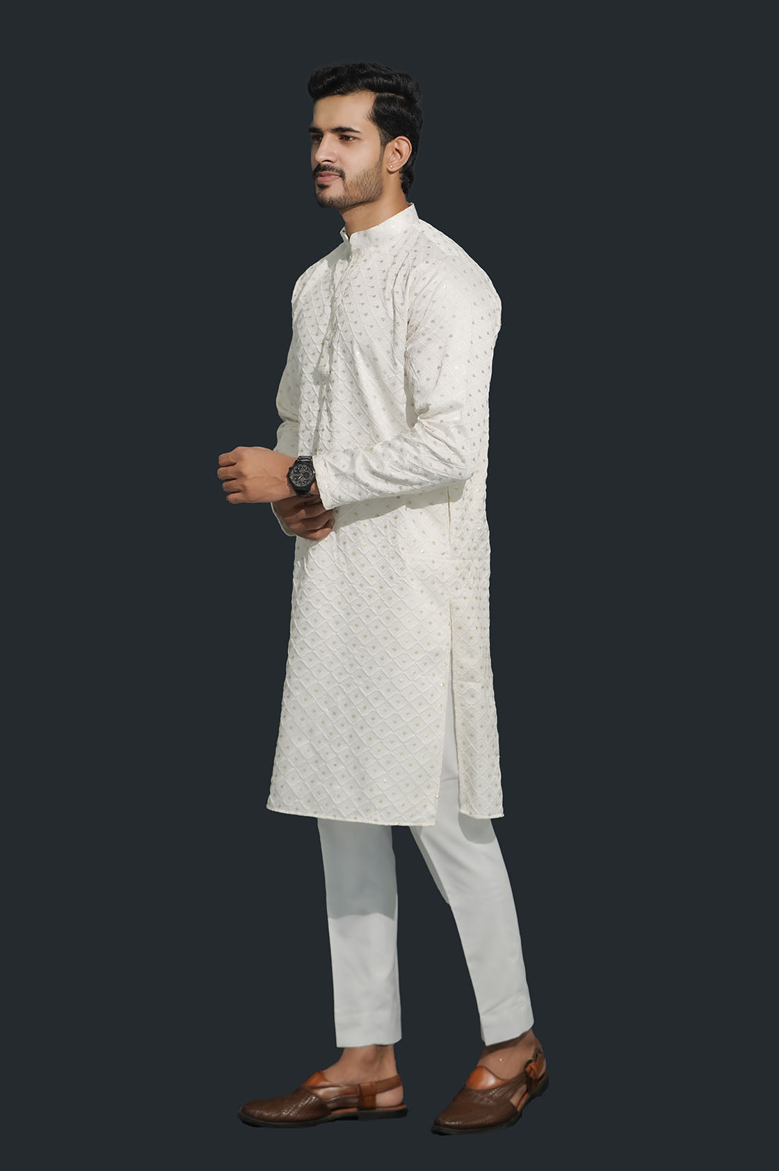 Off White Men’s Sequence Shimmer Malai Kurta