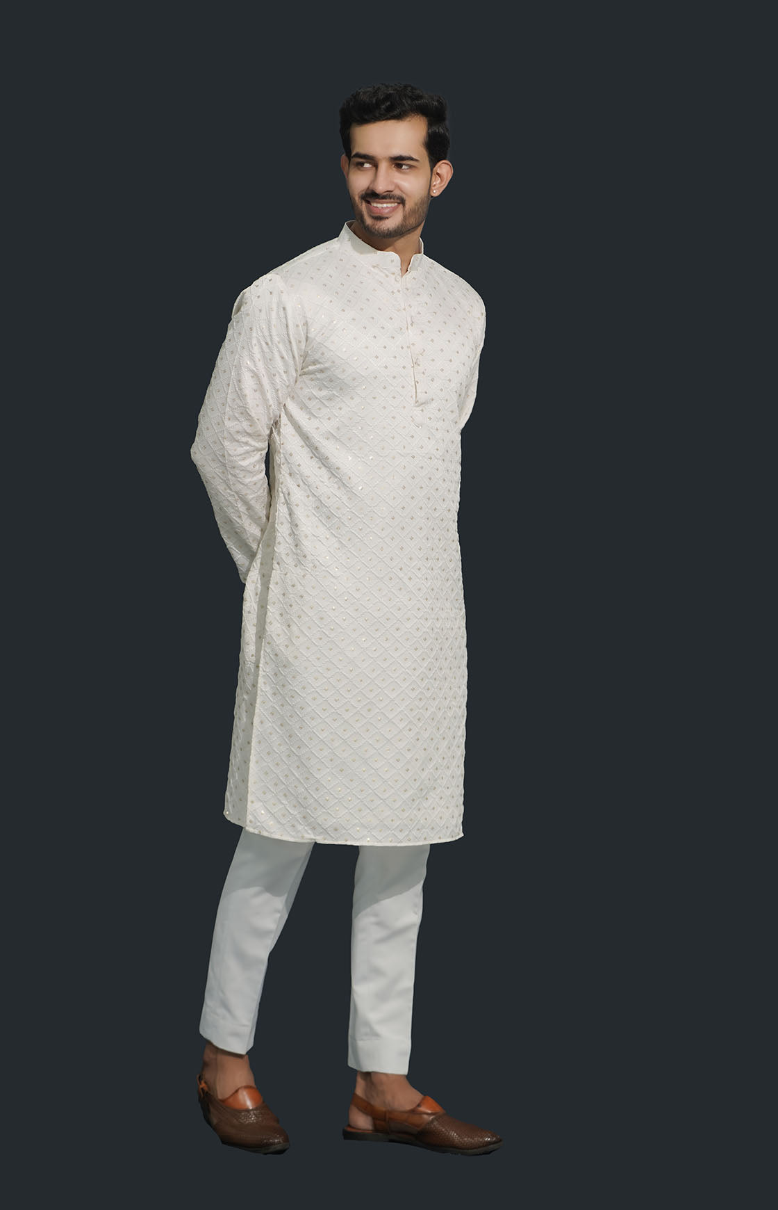 Off White Men’s Sequence Shimmer Malai Kurta