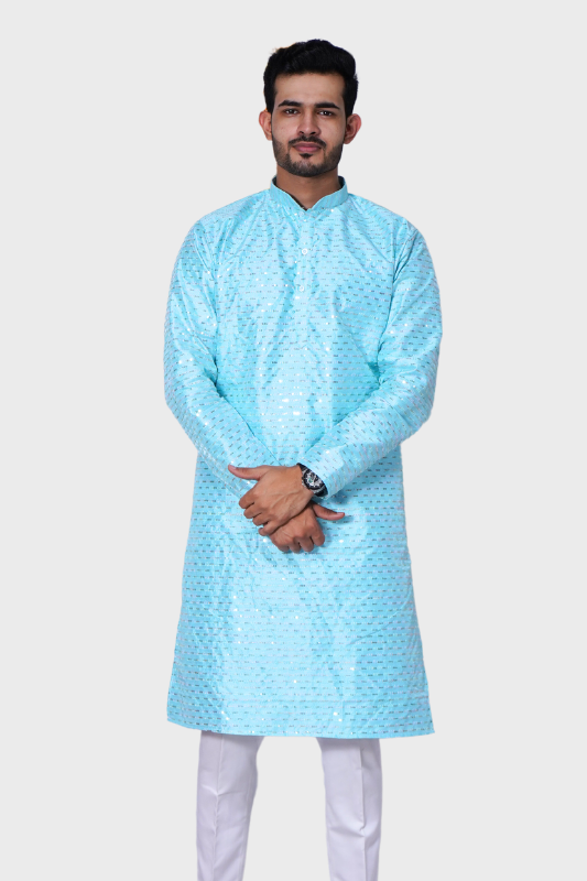 Straight Sequence  Malai Kurta- Breezy Blue