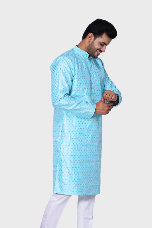 Straight Sequence  Malai Kurta- Breezy Blue
