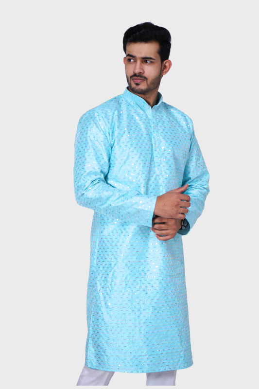 Straight Sequence  Malai Kurta- Breezy Blue