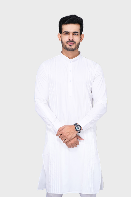 Cotton Giza Long Kurta Pleeted. – Silky White