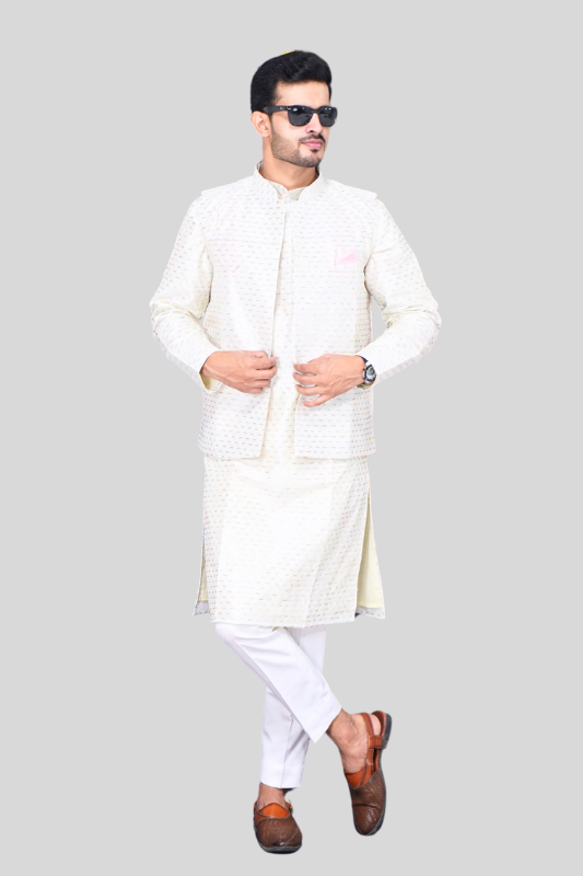 Straight Sequence  Malai Kurta, Jacket & Pajama- Mint Essence