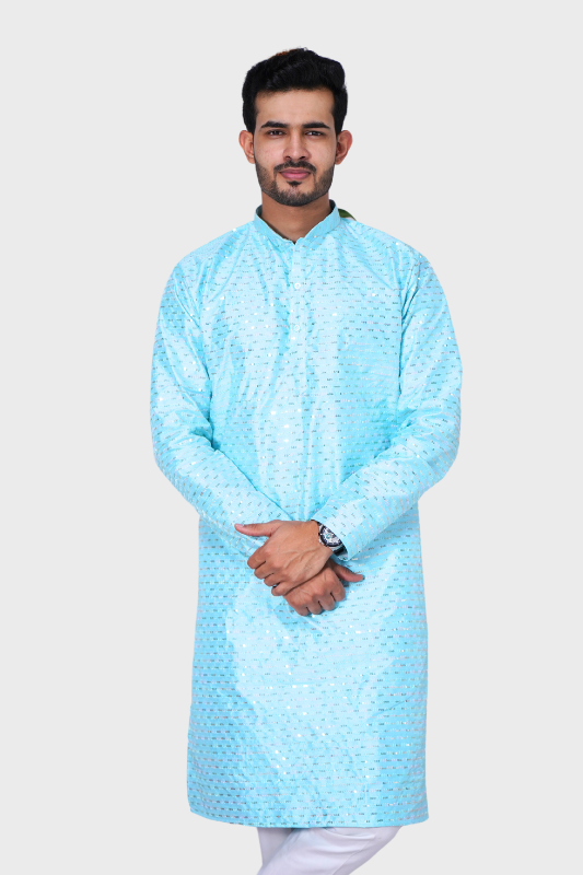 Straight Sequence  Malai Kurta- Breezy Blue