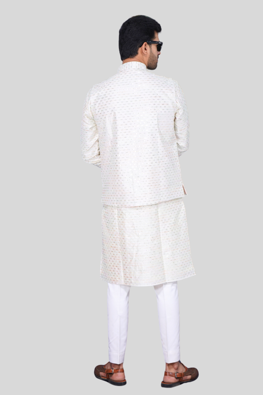 Straight Sequence  Malai Kurta, Jacket & Pajama- Mint Essence