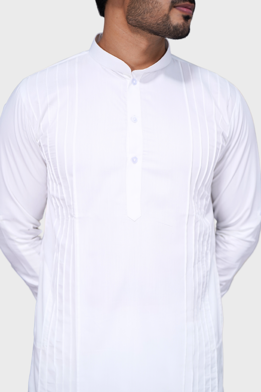 Cotton Giza Long Kurta Pleeted. – Silky White
