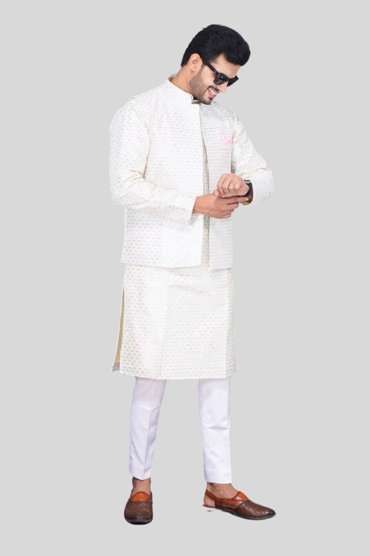 Straight Sequence  Malai Kurta, Jacket & Pajama- Mint Essence