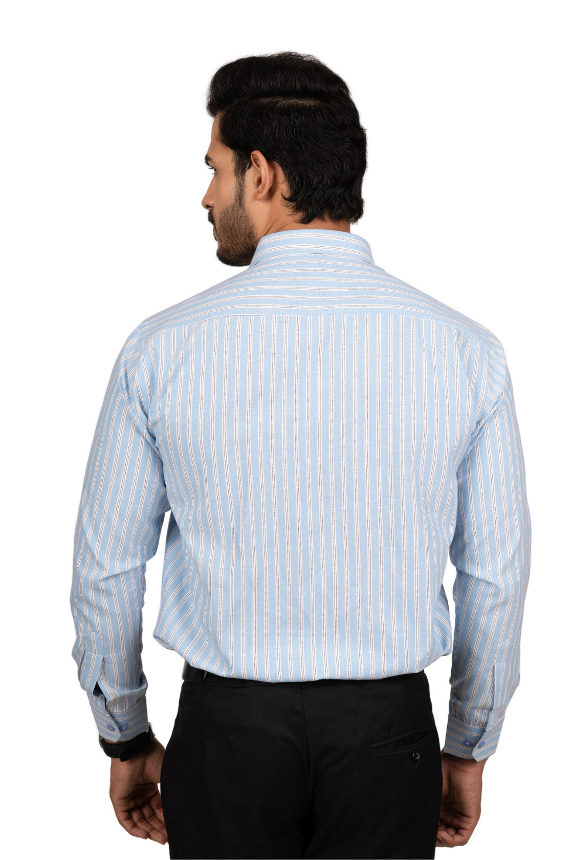 Baby Blue Men's Shirt With White And Black Stripes