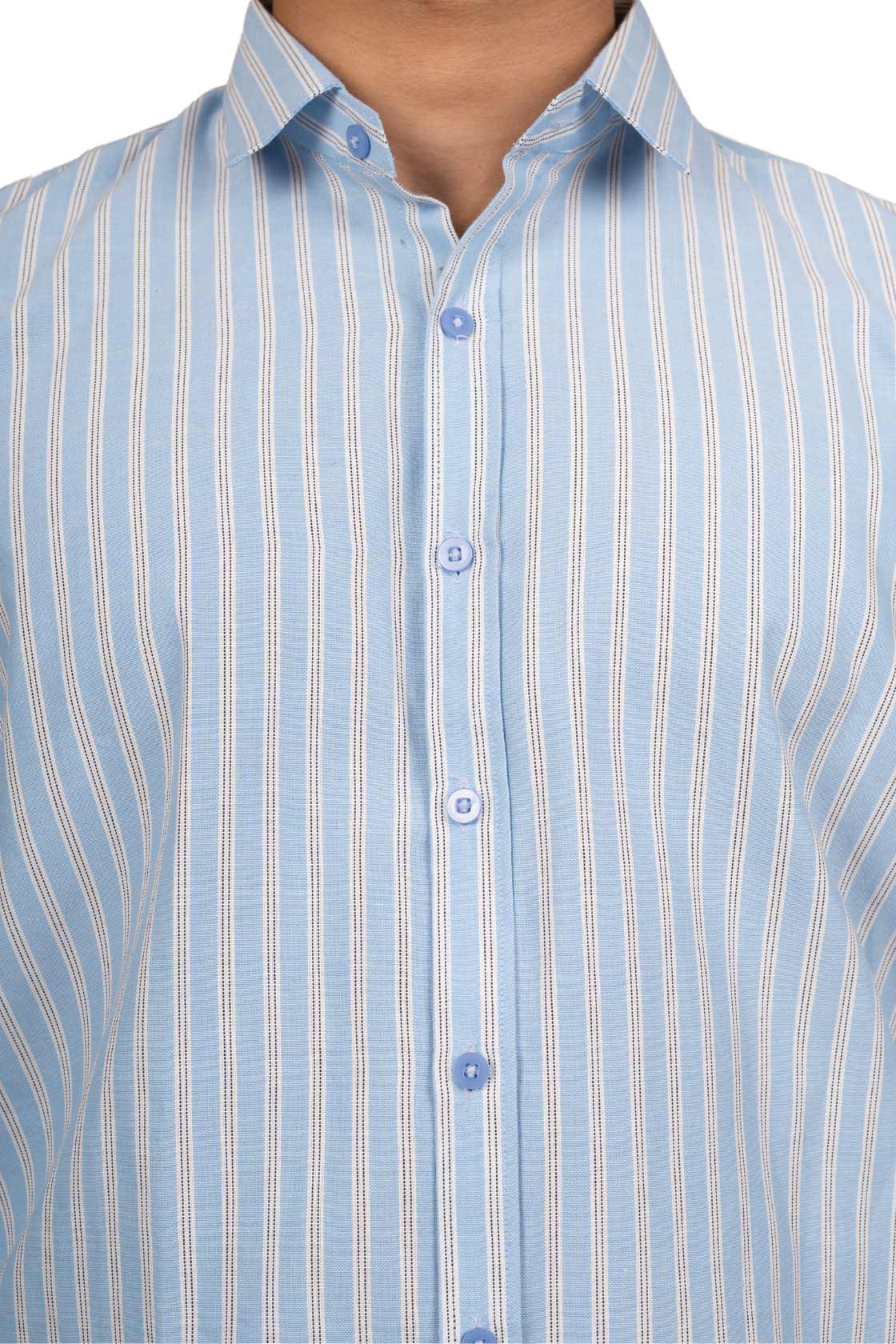 Baby Blue Men's Shirt With White And Black Stripes
