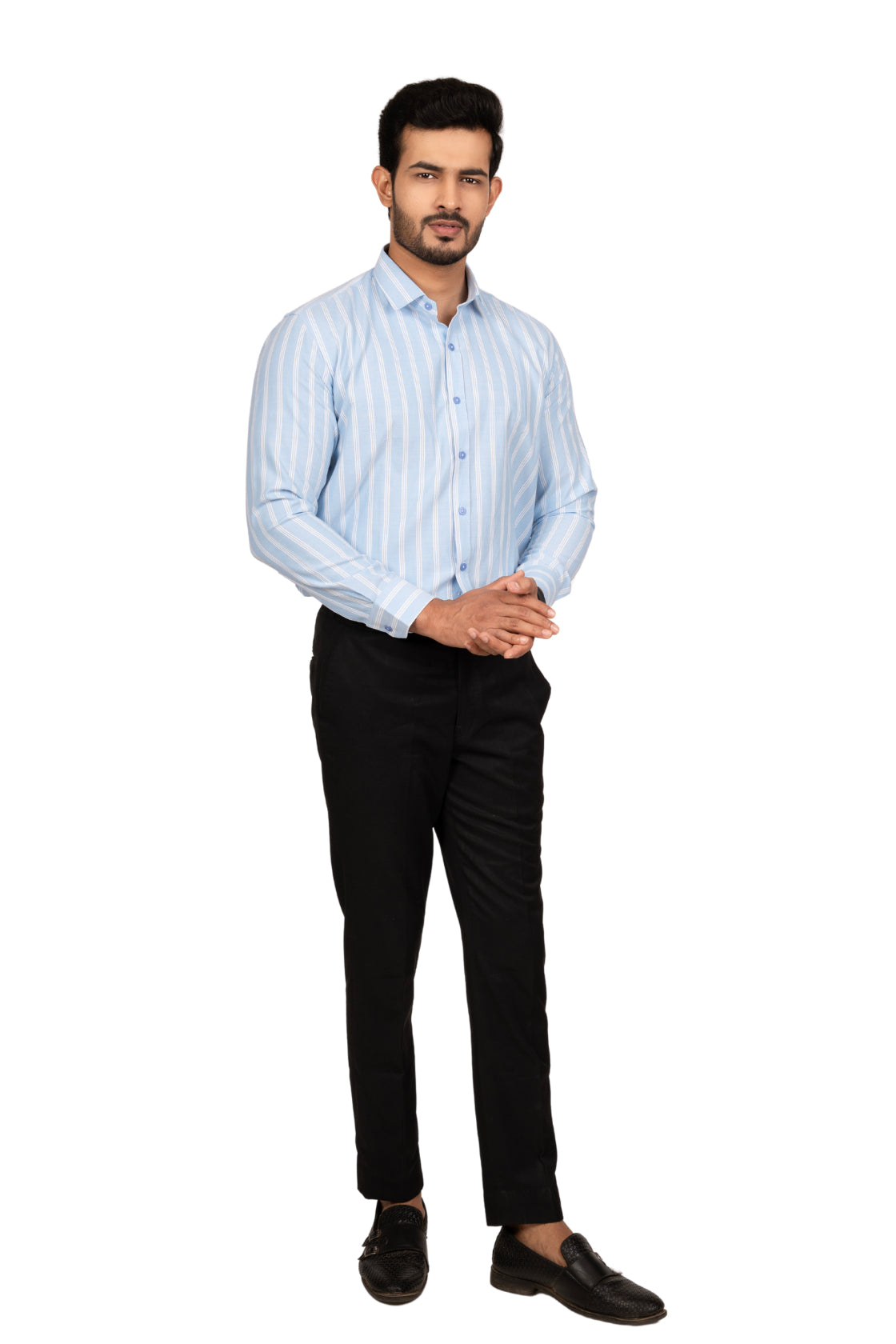 Baby Blue Men's Shirt With White Stripes