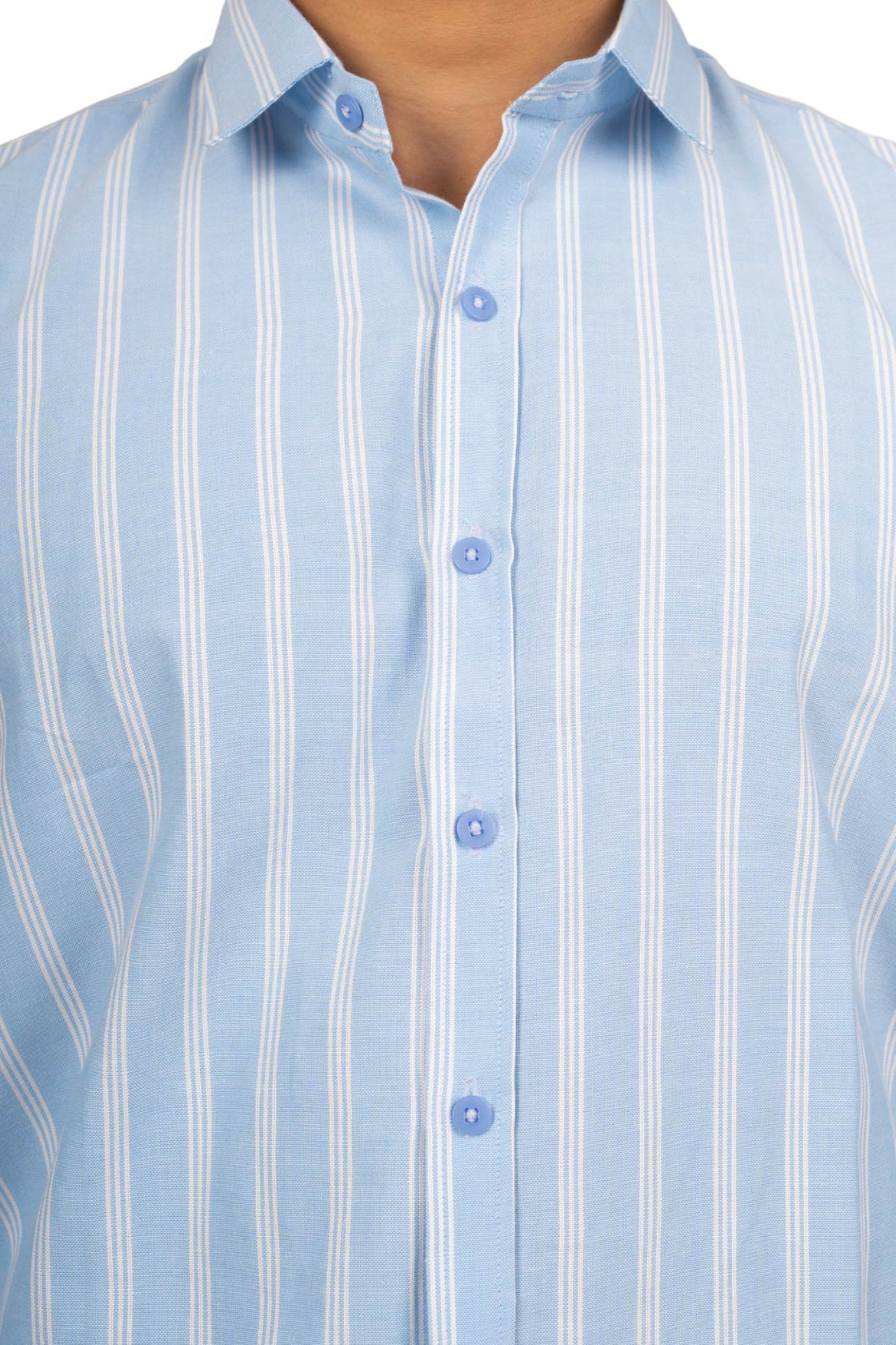 Baby Blue Men's Shirt With White Stripes