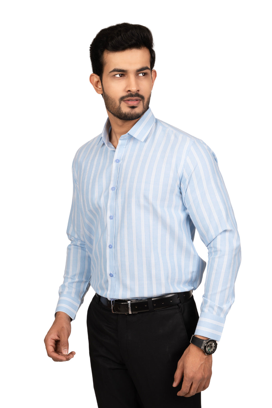 Baby Blue Men's Shirt With White Stripes